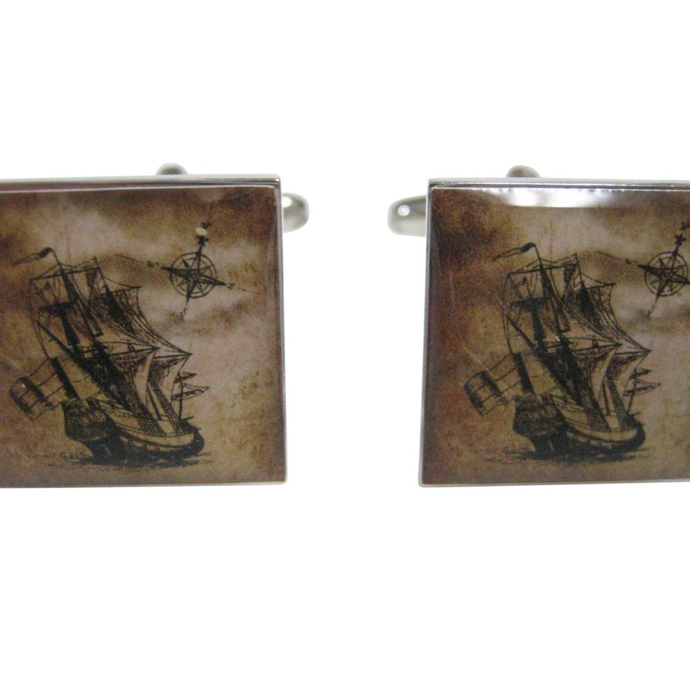 Nautical Old Ship Square Cufflinks - image 1